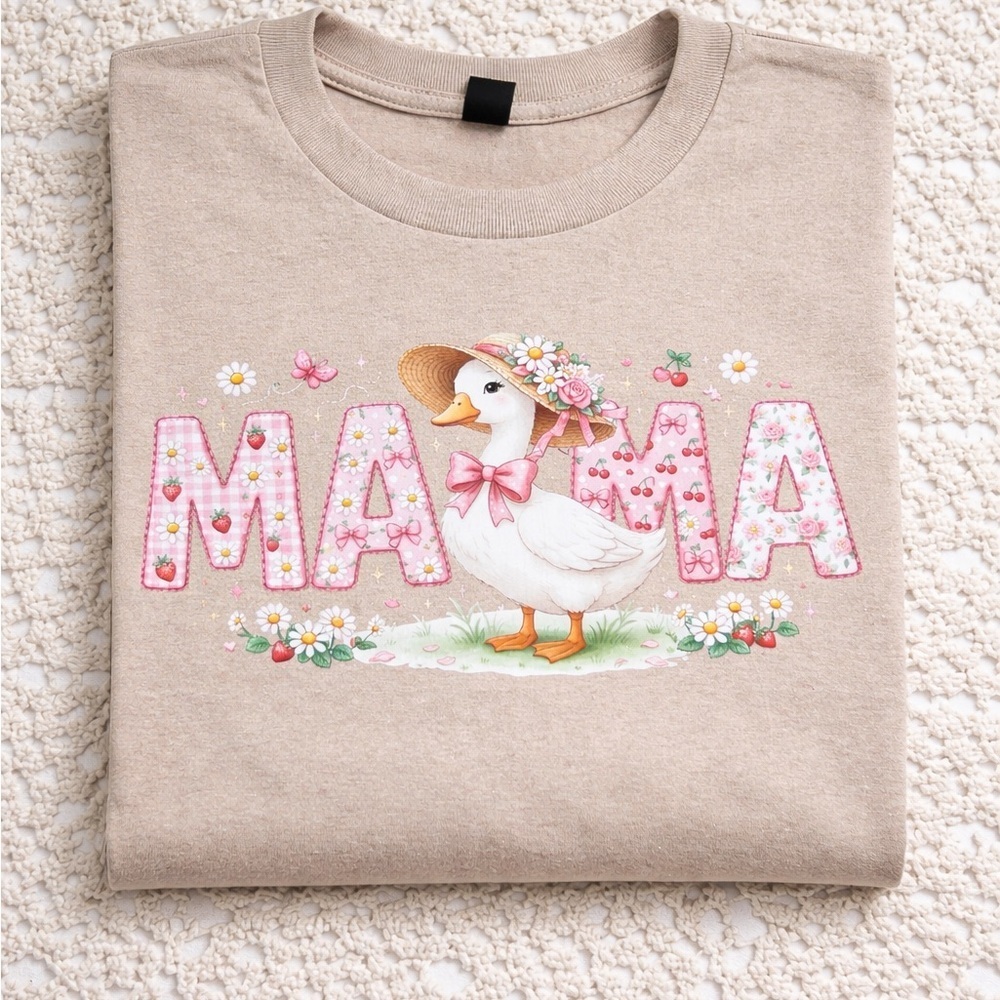 Mama Duck Graphic Tee - Pink & Cream - Picture 2 of 2